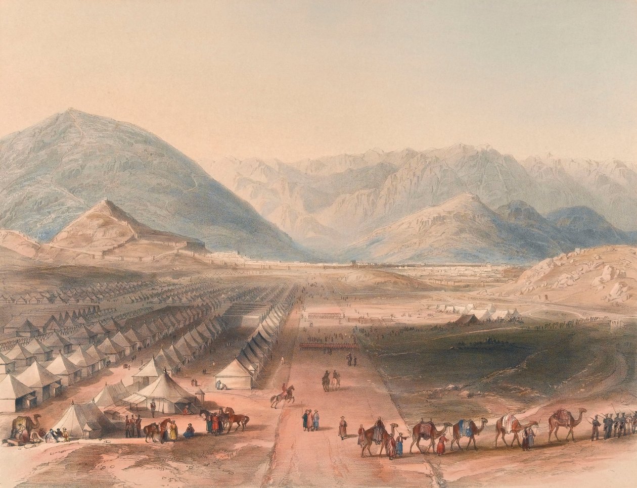 Acampamento do exército de Kandahar, sob o comando do General Nott, fora das muralhas de Caubul [sic] de English School