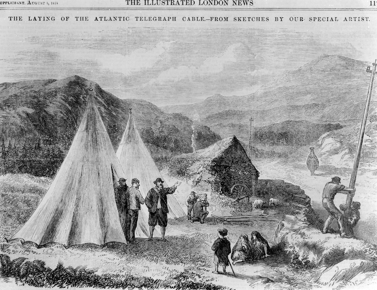 Acampamento de operários da empresa de telégrafos na estrada entre Killarney e Valência de English School