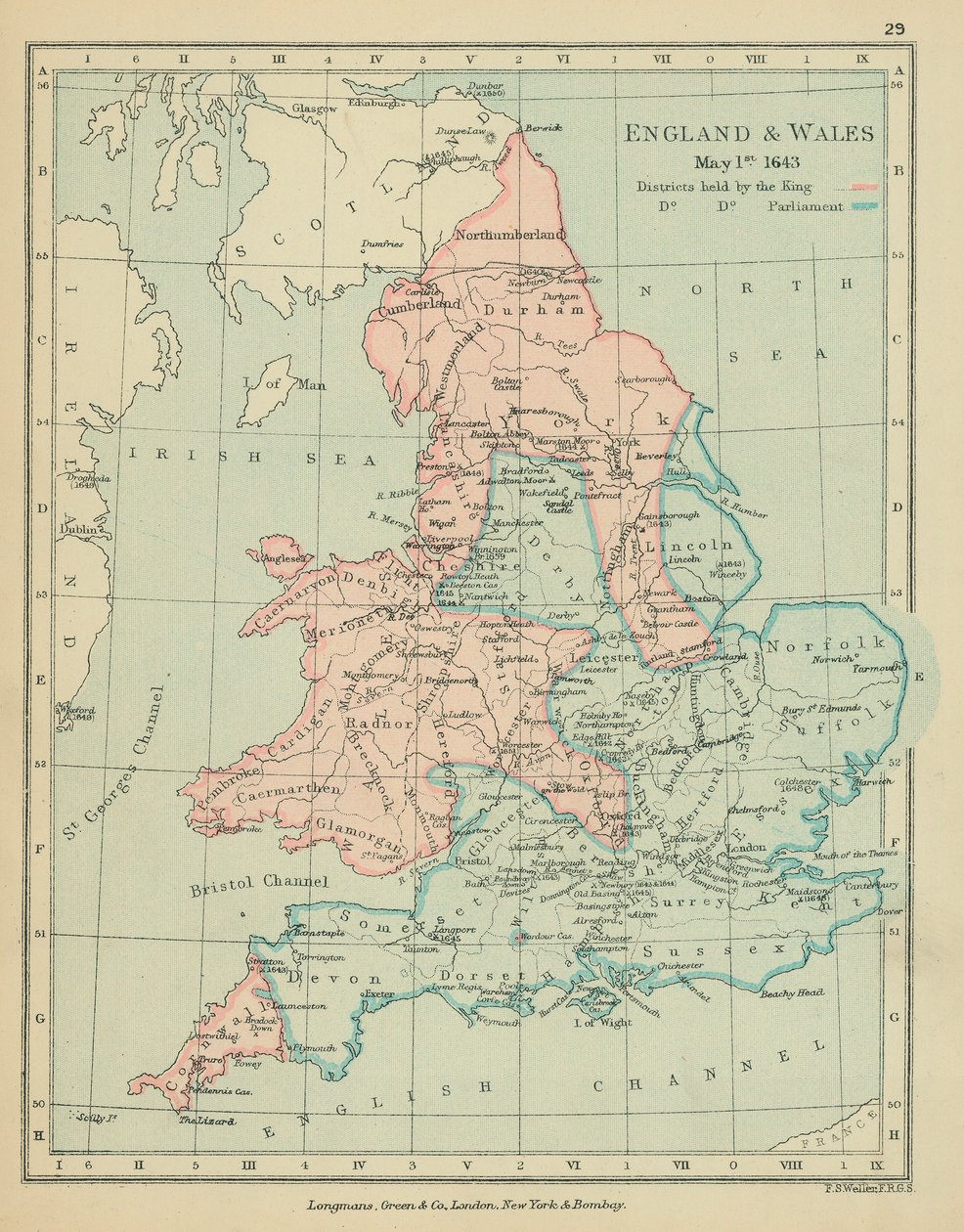 Inglaterra e País de Gales (litografia a cores) de English School