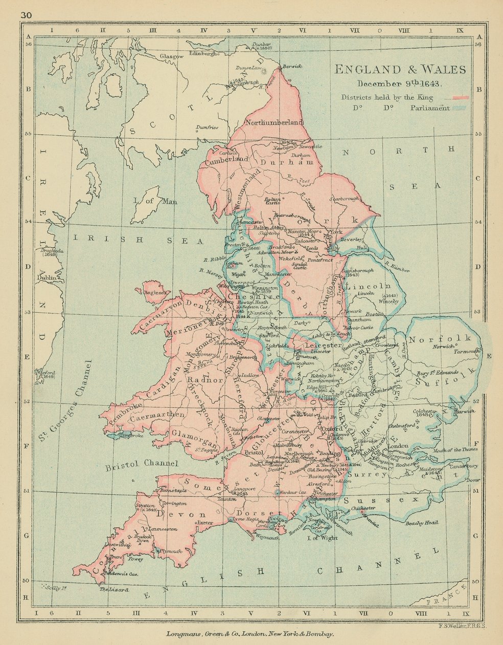 Inglaterra e País de Gales (litografia a cores) de English School