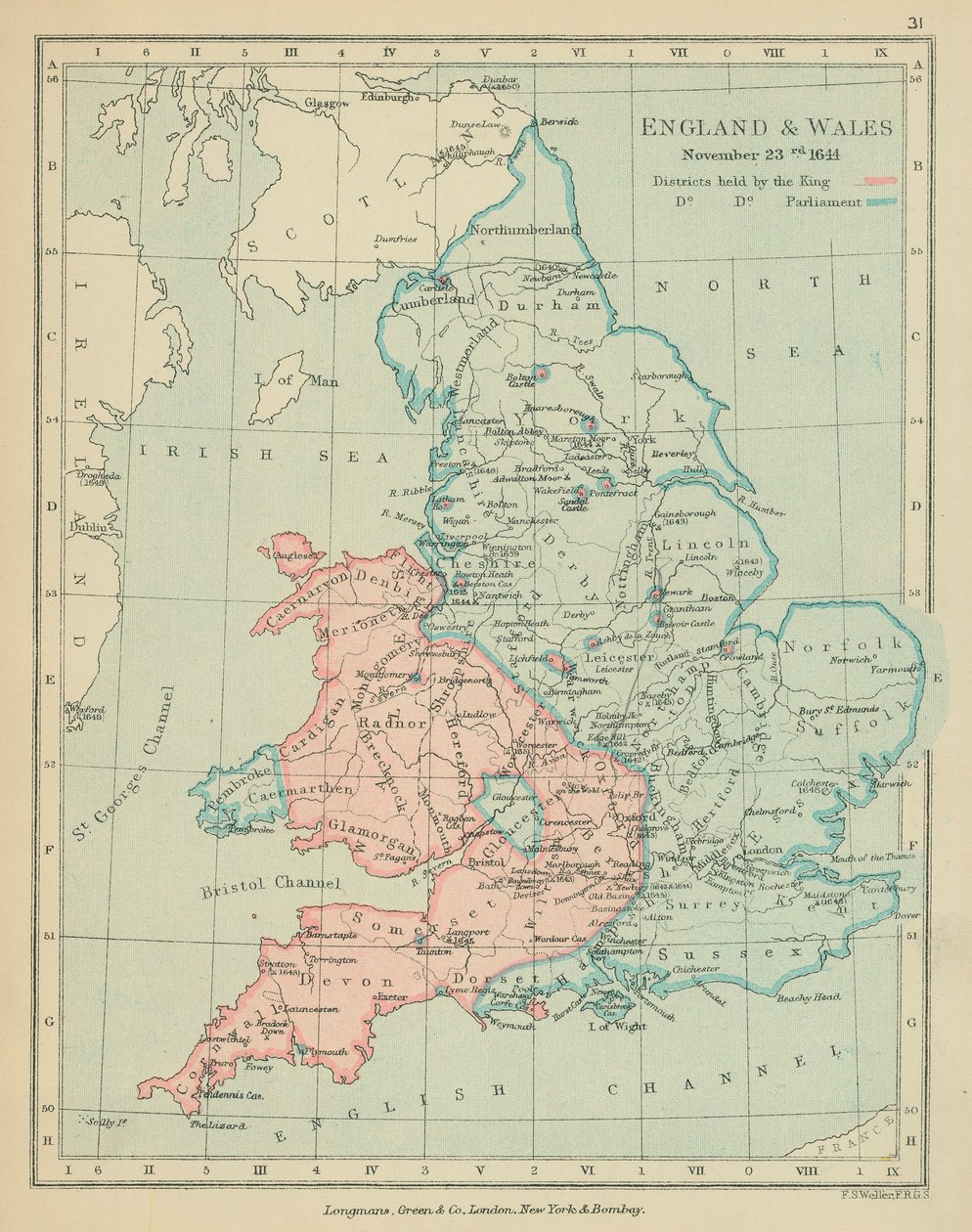Inglaterra e País de Gales (litografia a cores) de English School
