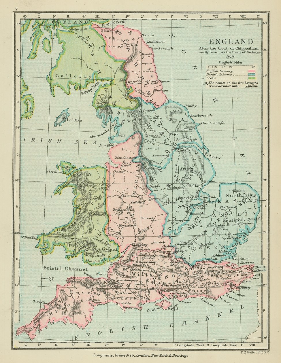 Inglaterra após o tratado de Chippenham (litografia a cores) de English School