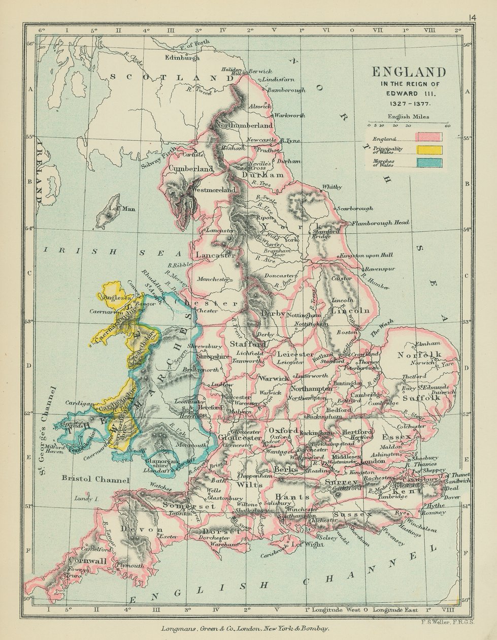 Inglaterra no reinado de Eduardo III (litografia a cores) de English School