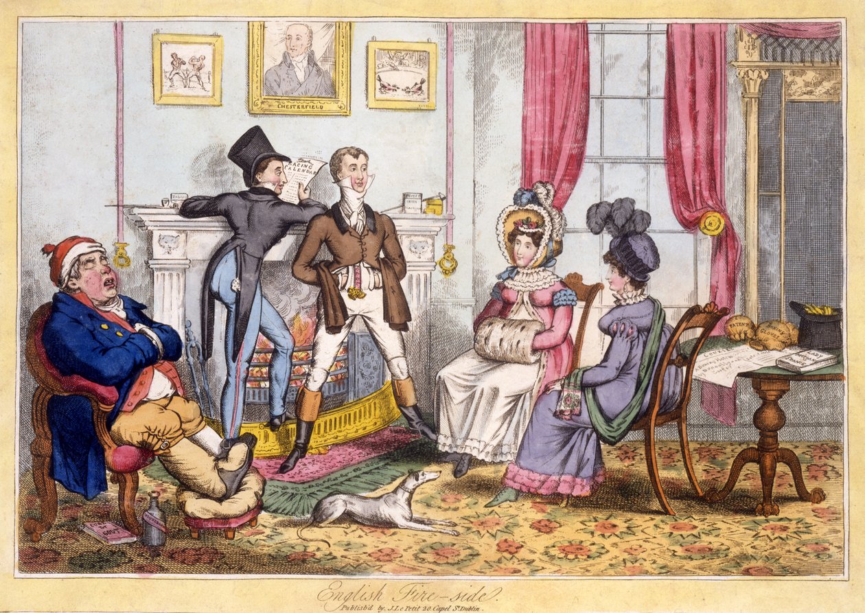 Inglês Fireside, pub. J. lePetit, Dublin, c.1820 (gravura colorida à mão) de English School