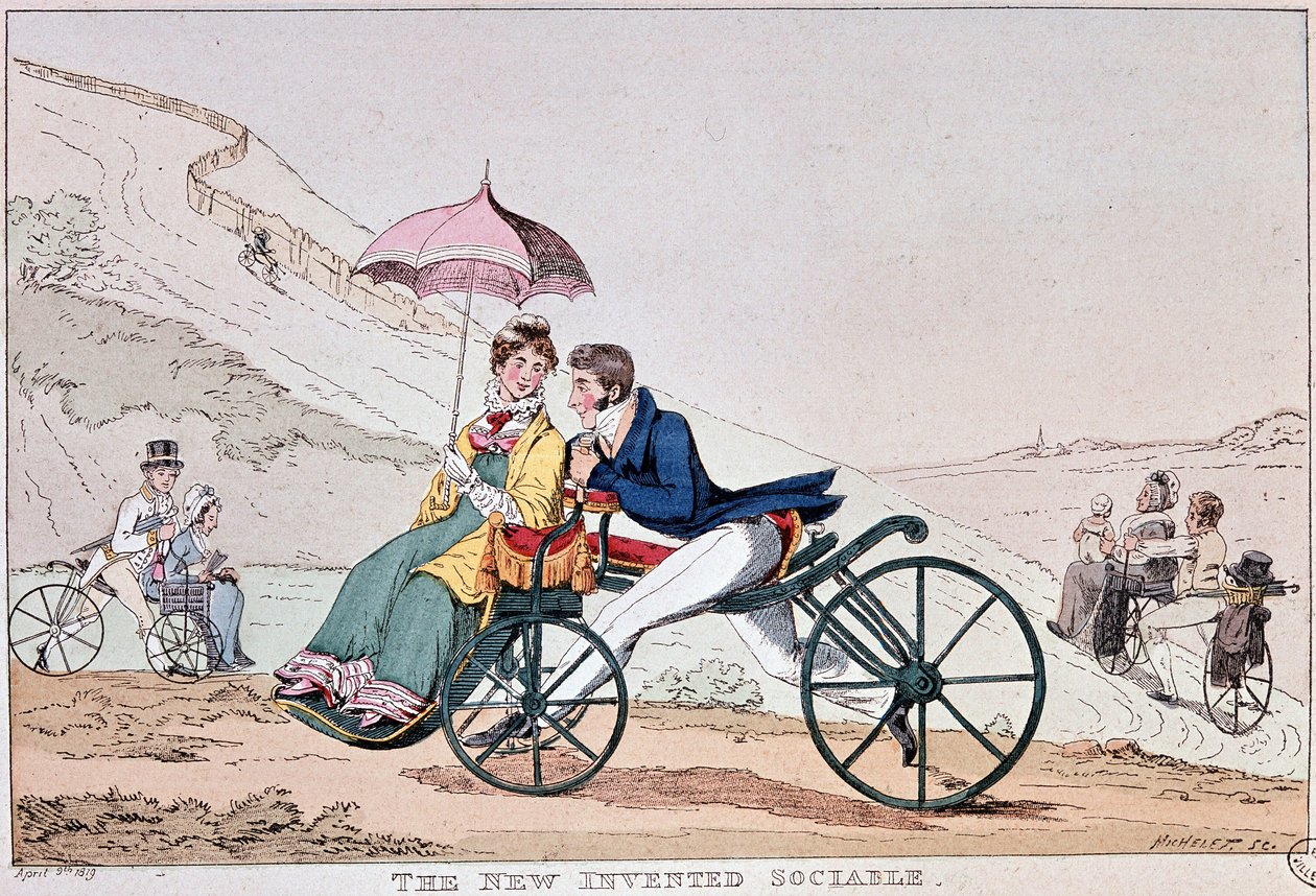 Desenho da comédia inglesa sobre o início da bicicleta de English School