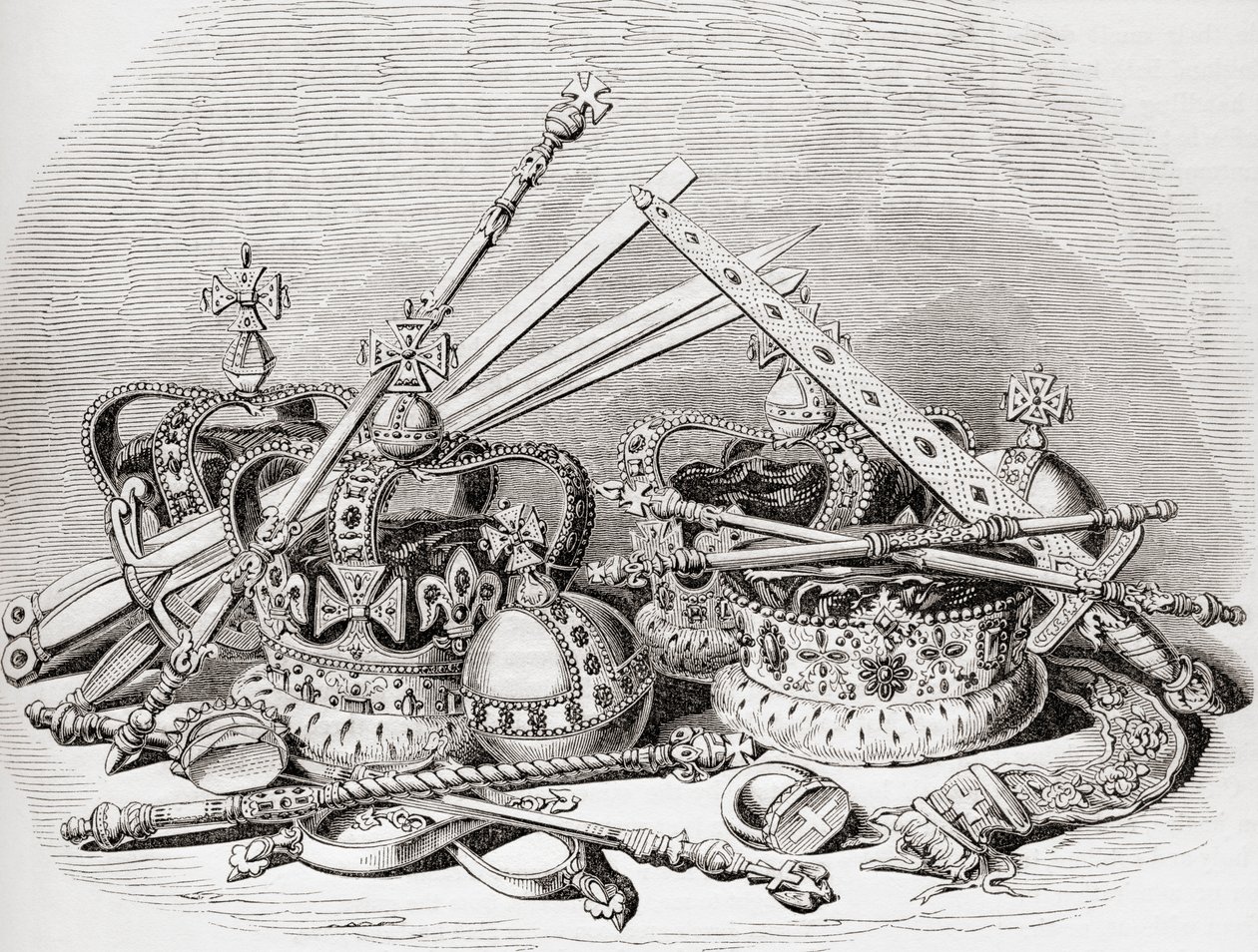 Regalia inglesa, da Velha Inglaterra: Um Museu Pictórico, pub. 1847 de English School