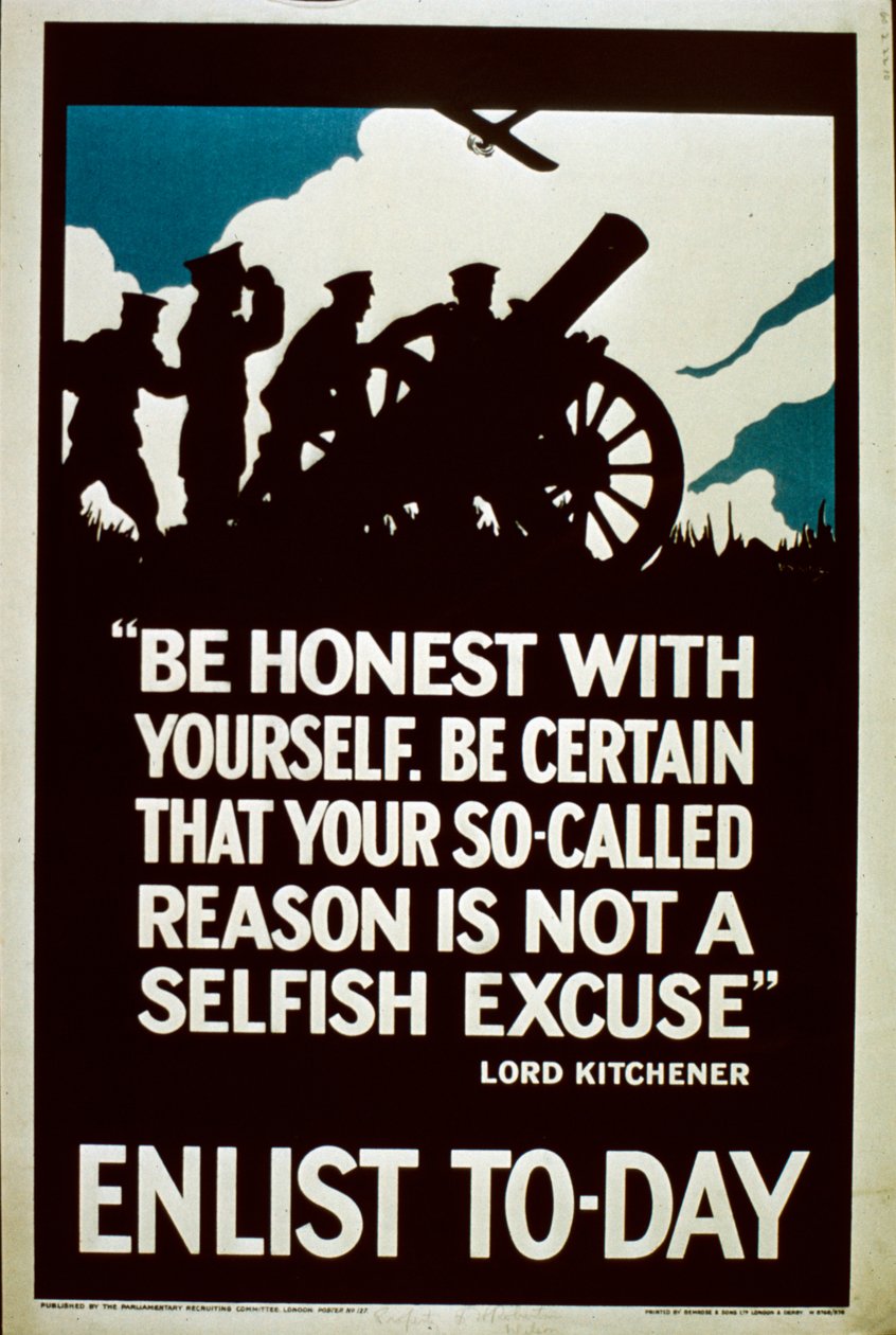 Alistar-se ao dia Recrutamento Poster, 1914-18 de English School
