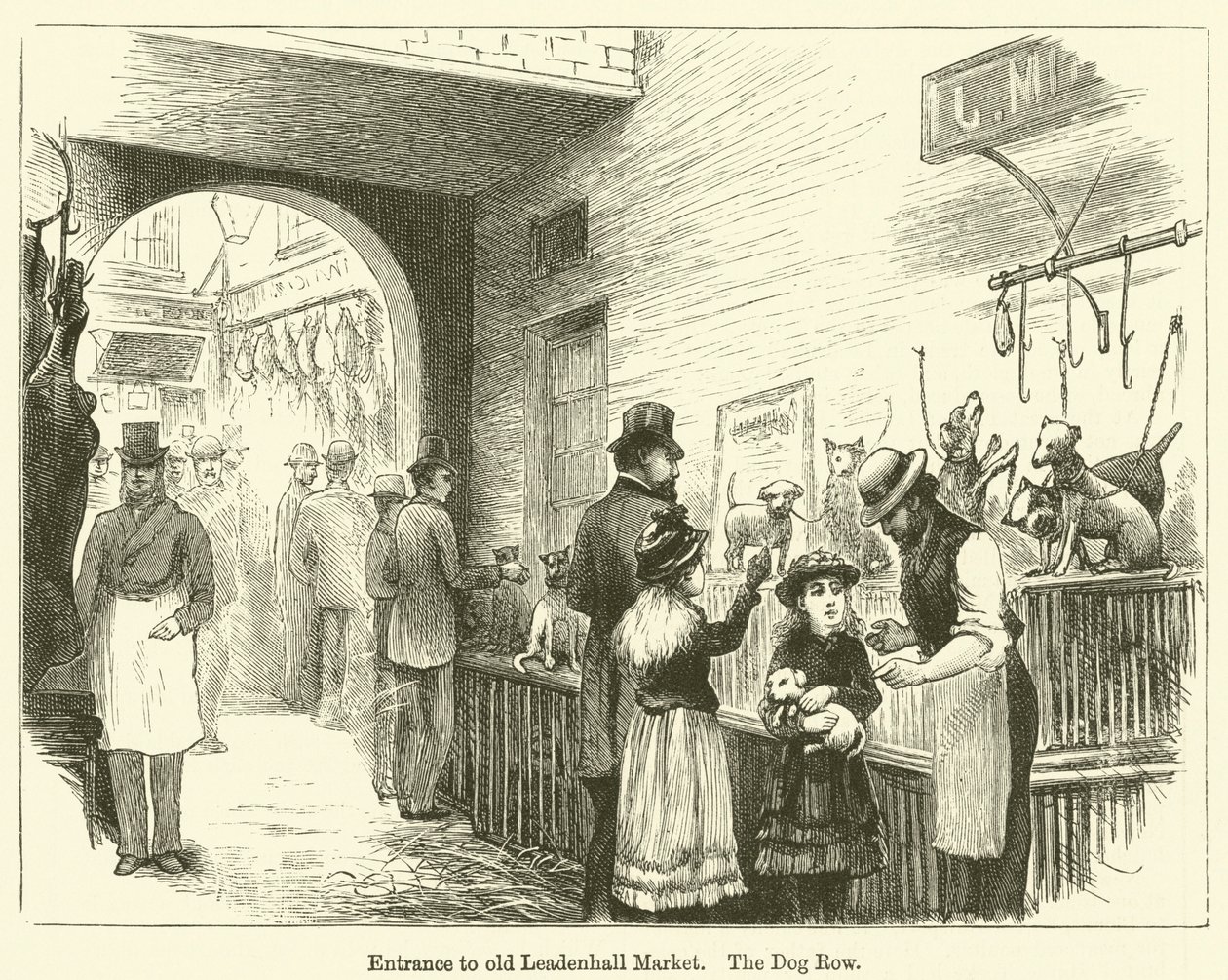 Entrada do antigo mercado de Leadenhall, The Dog Row (gravura) de English School
