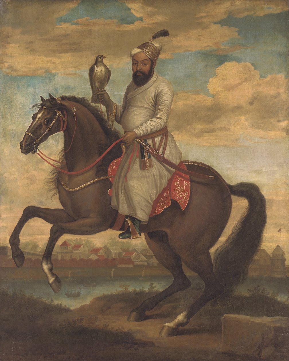 Retrato equestre de um fidalgo indiano (óleo sobre tela) de English School