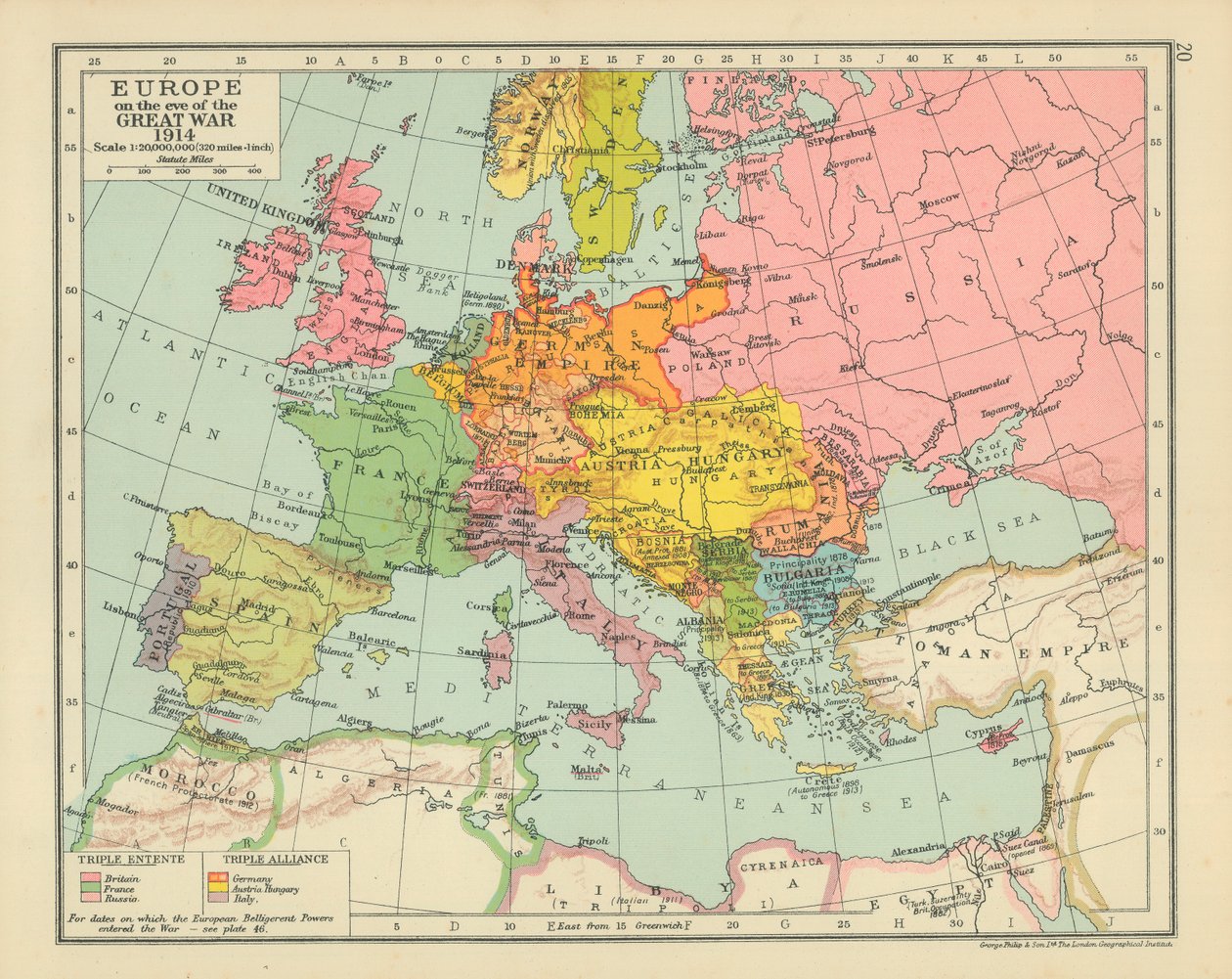 A Europa nas vésperas da Grande Guerra 1914 (litografia a cores) de English School
