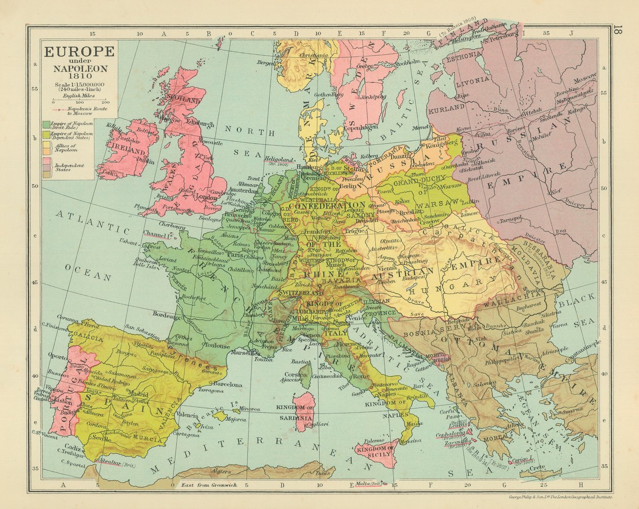 A Europa sob Napoleão 1810 (litografia a cores) de English School