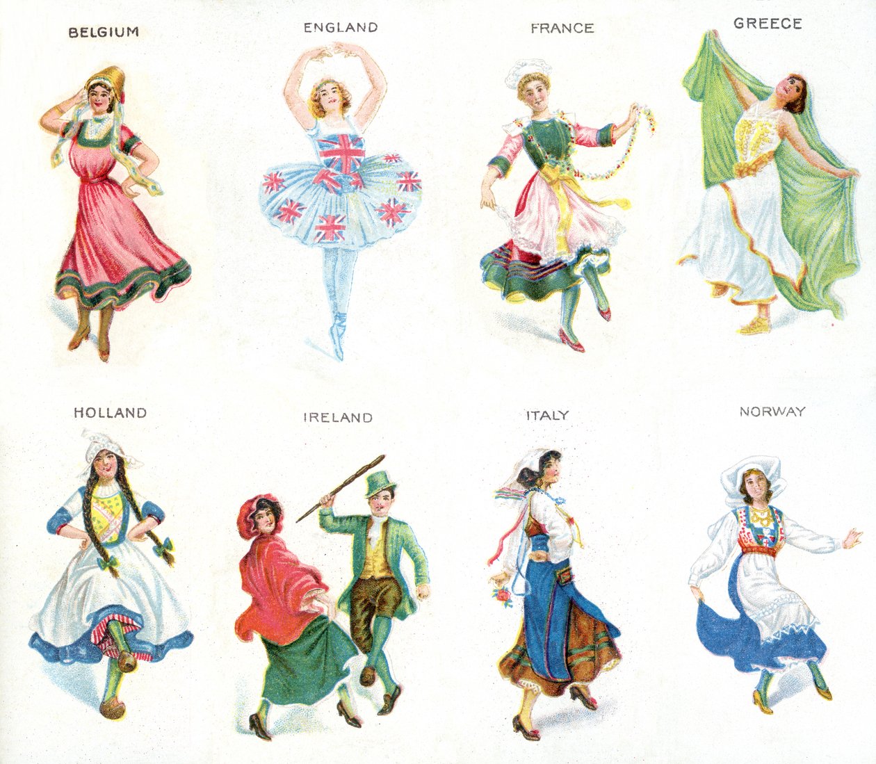 Dançarinos europeus, cartões de cigarro, 1915 (ver também 473603) de English School