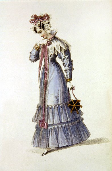Vestido de noite, placa de moda do Repositório de Artes da Ackermann (gravação colorida) de English School