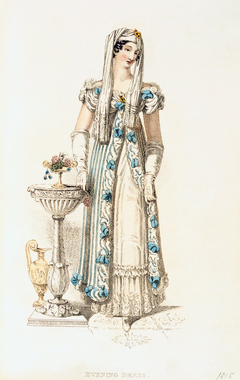 Vestido de noite, placa de moda de Ackermanns Repository of Arts de English School