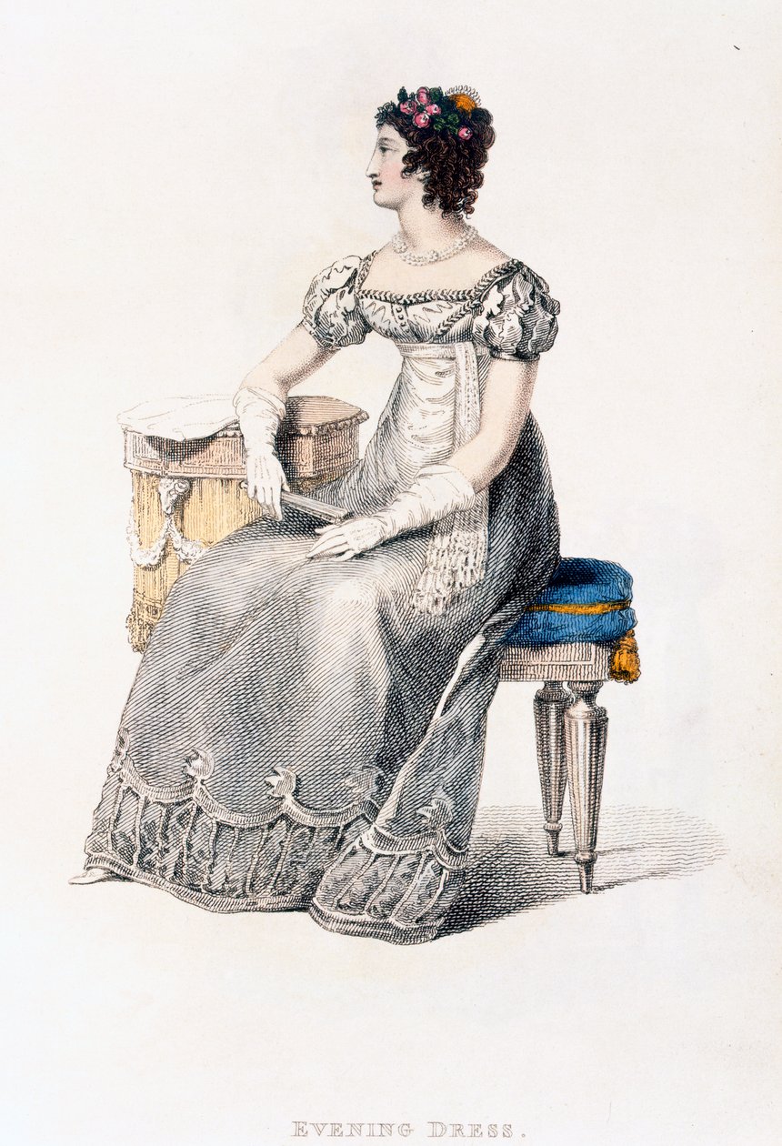 Vestido de noite, placa de moda de Ackermanns Repository of Arts de English School
