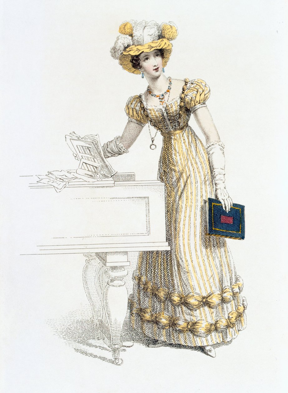 Vestido de noite, placa de moda de Ackermanns Repository of Arts de English School