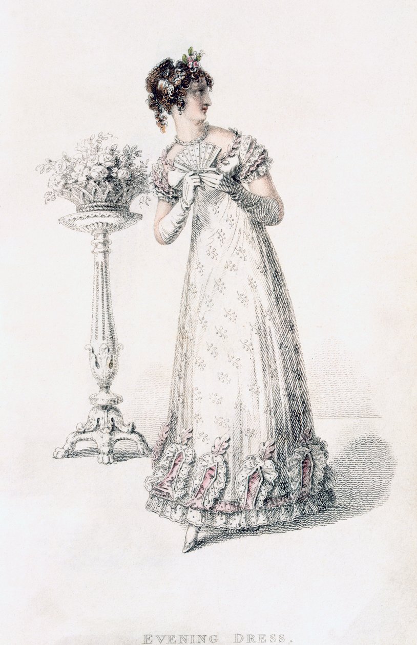 Vestido de noite, placa de moda de Ackermanns Repository of Arts de English School