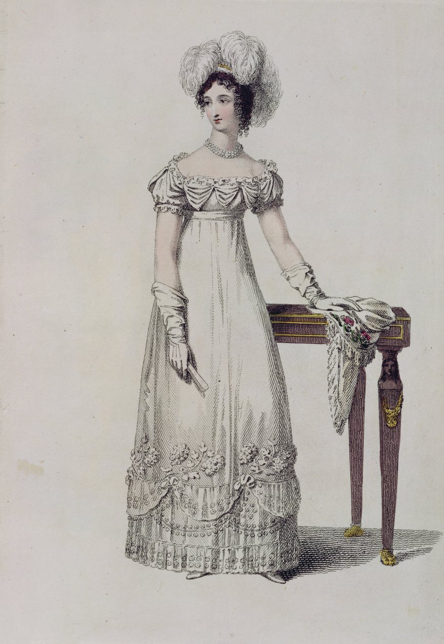 Vestido de noite, placa de moda de Ackermanns Repository of Arts de English School