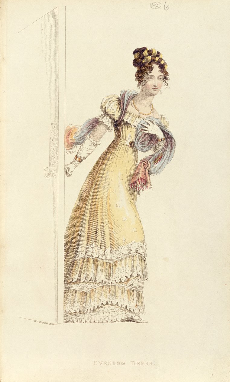 Vestido de noite, placa de moda de Ackermanns Repository of Arts de English School
