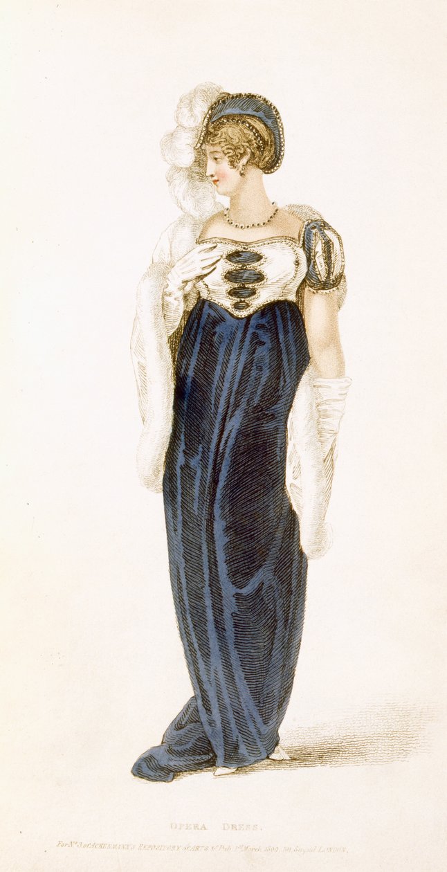 Vestido de noite, placa de moda de Ackermanns Repository of Arts de English School