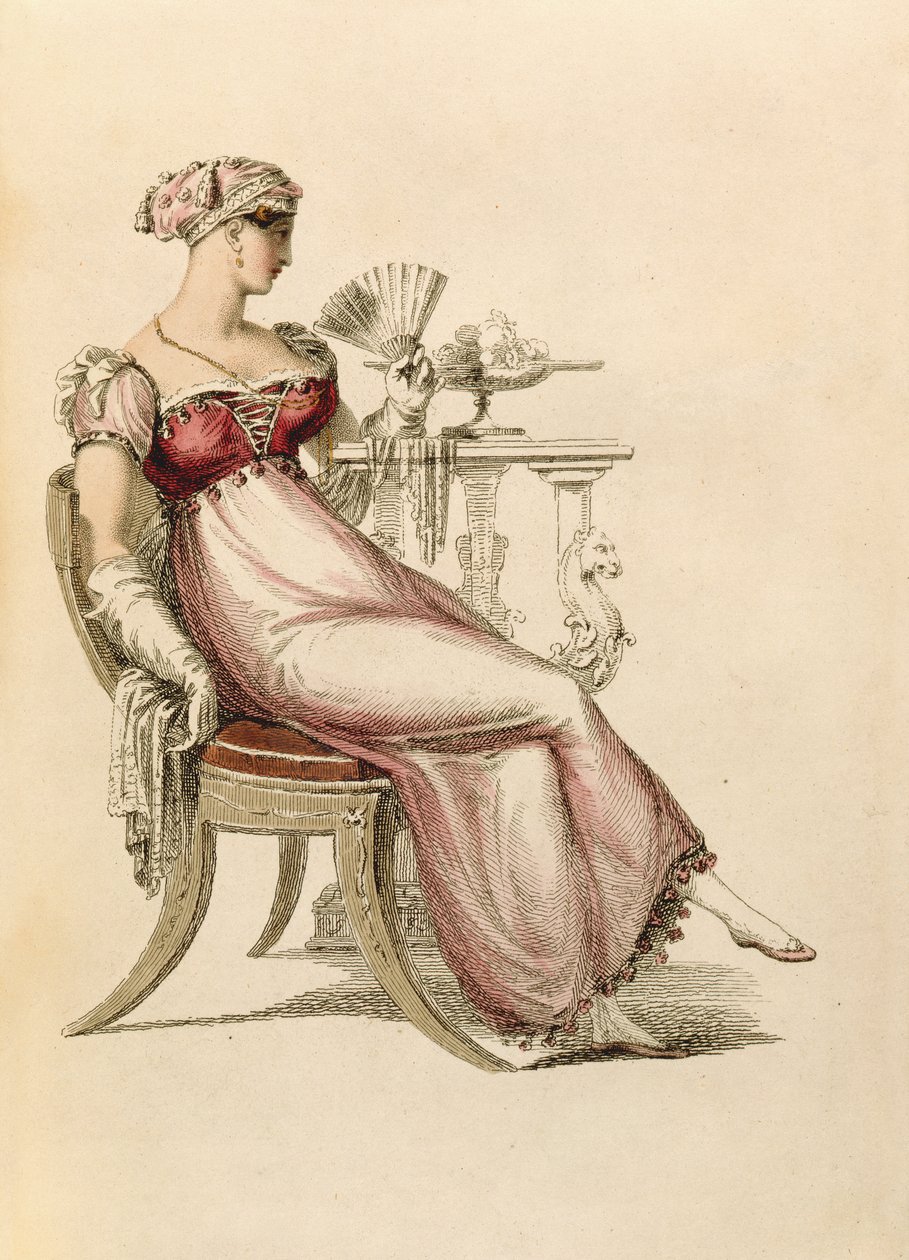 Vestido de noite ou vestido de baile, placa de moda de Ackermanns Repository of Arts de English School