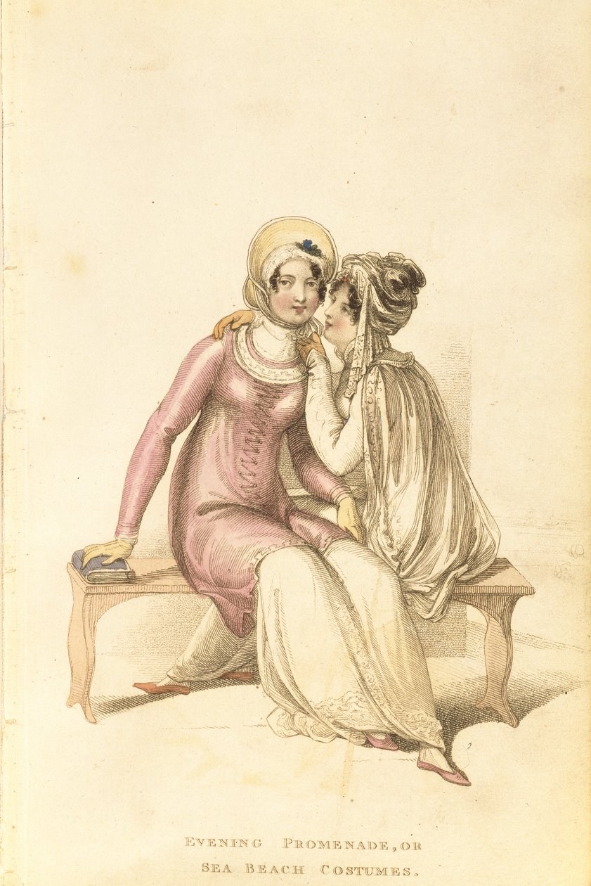 Trajes noturnos, calçadão ou praia do mar, placa de moda do Ackermanns Repository of Arts de English School