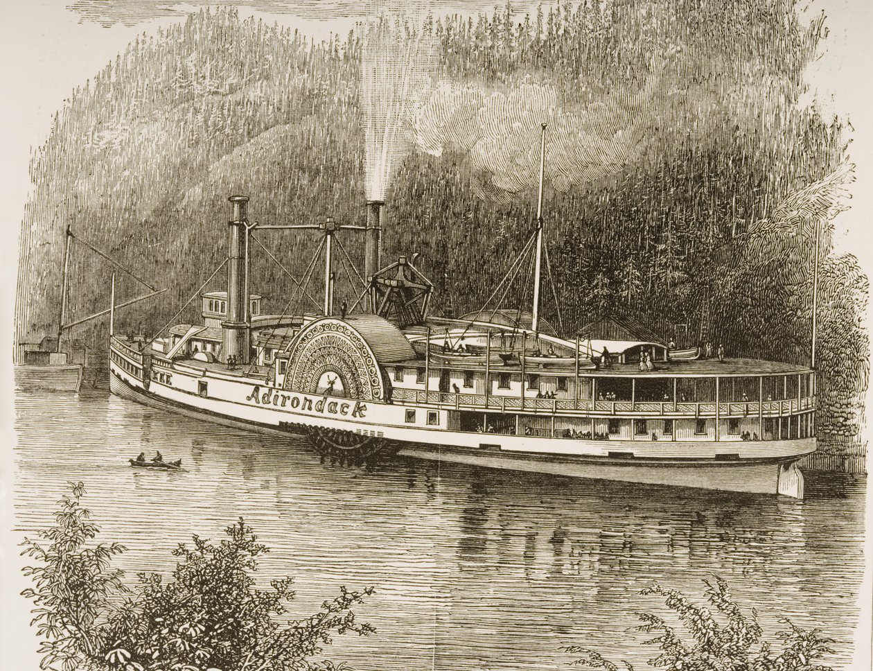 Excursão a vapor no rio Hudson, em c.1870, da American Pictures, publicada pela Sociedade de Tratados Religiosos, 1876 de English School