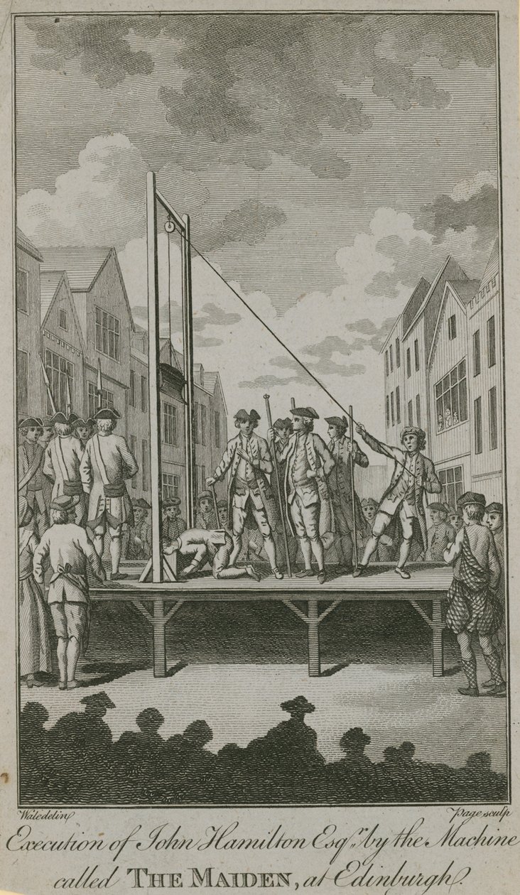 Execução de John Hamilton Esq pela máquina chamada The Maiden (gravura) de English School
