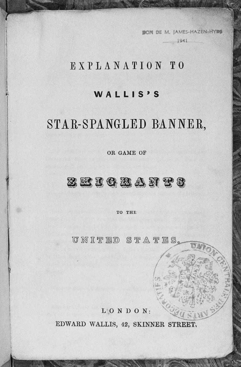 Explicação do Jogo do Estandarte Estampado em Estrela ou Emigrantes para os Estados Unidos, c.1840 de English School