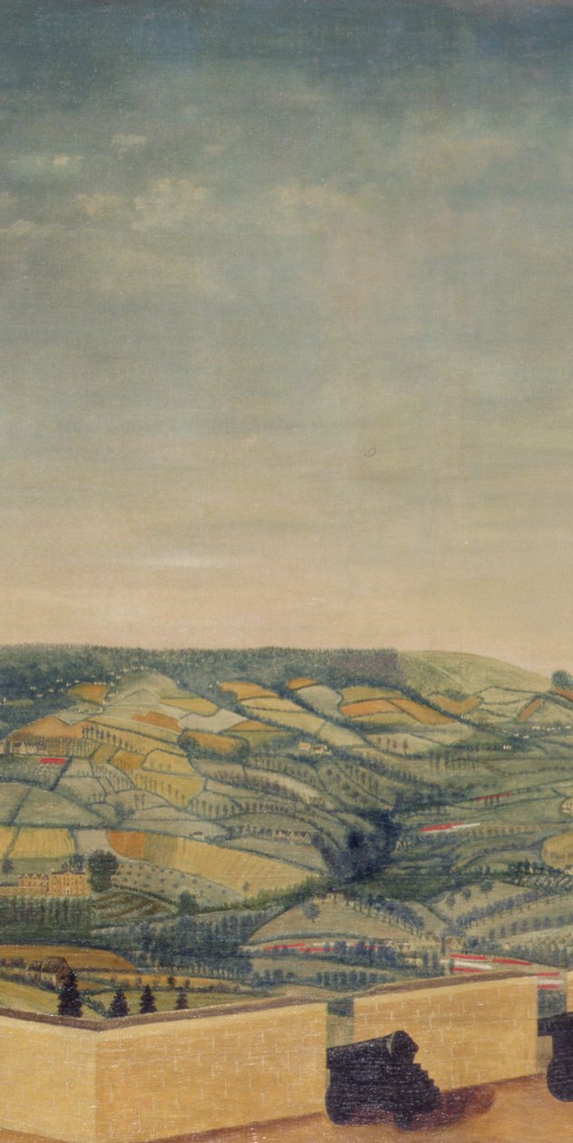 Paisagem extensiva vista do Forte Rodborough, c.1764 (óleo sobre tela) (detalhe de 65821) de English School