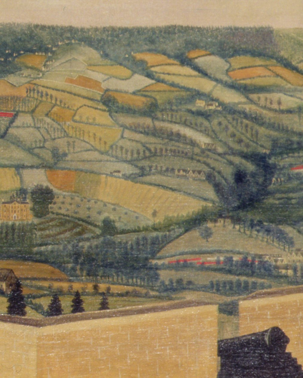 Paisagem extensiva vista do Forte Rodborough, c.1764 (óleo sobre tela) (detalhe de 65821) de English School
