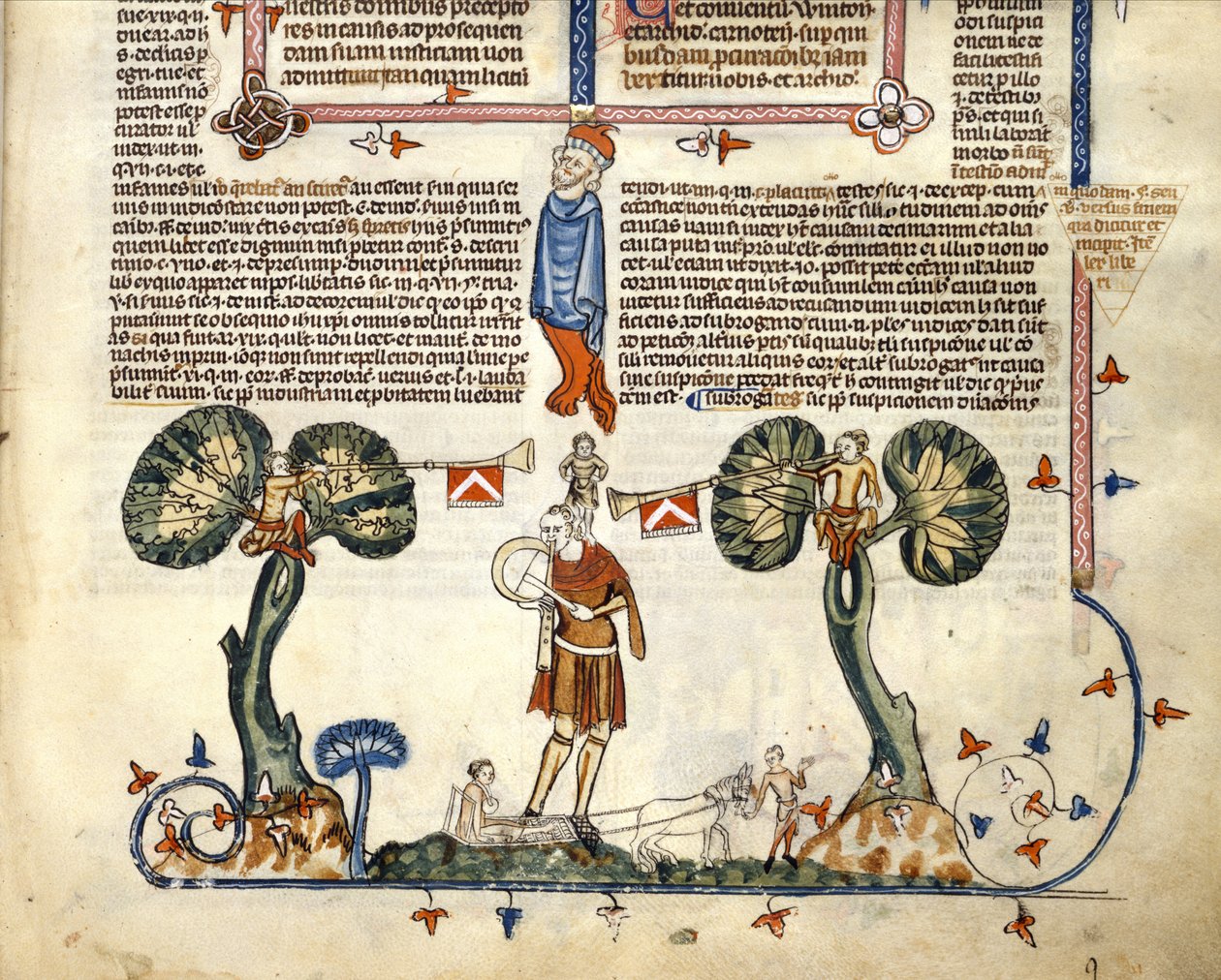F.94 Homem a tocar um Fife and Drum, dos Smithfield Decretals, c.1340 (vellum) de English School