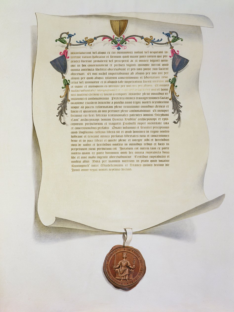 Edição fac-símile da Magna Carta, publicada pela primeira vez em 1225, 1816 de English School