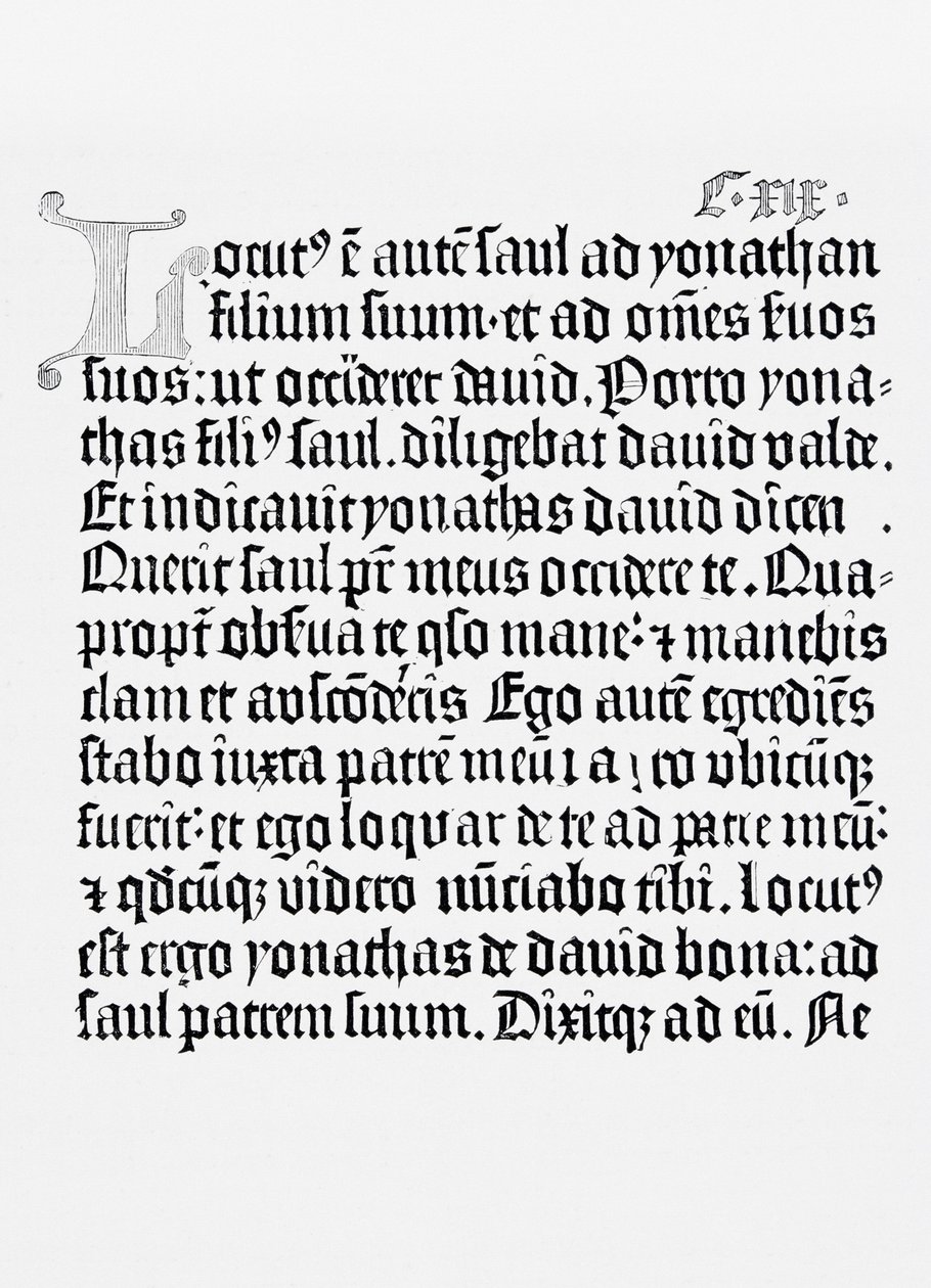 Fac-símile de uma página da Bíblia, impresso por Johannes Gutenberg, Mainz, 1456 de English School