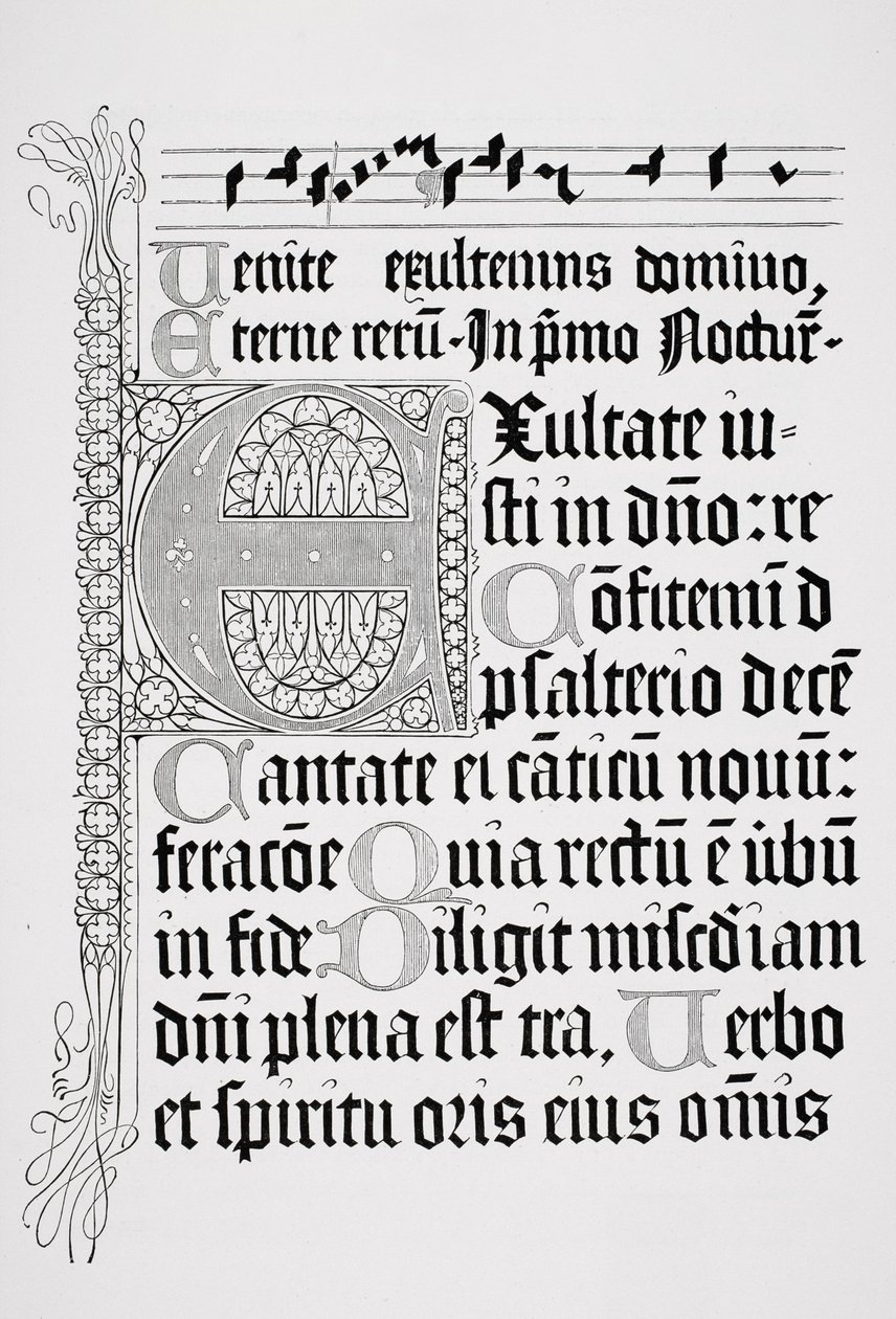 Fac-símile de uma página de um Saltério, impresso por Johann Fust e Petrus Schoiffer, Mainz, 1459 de English School