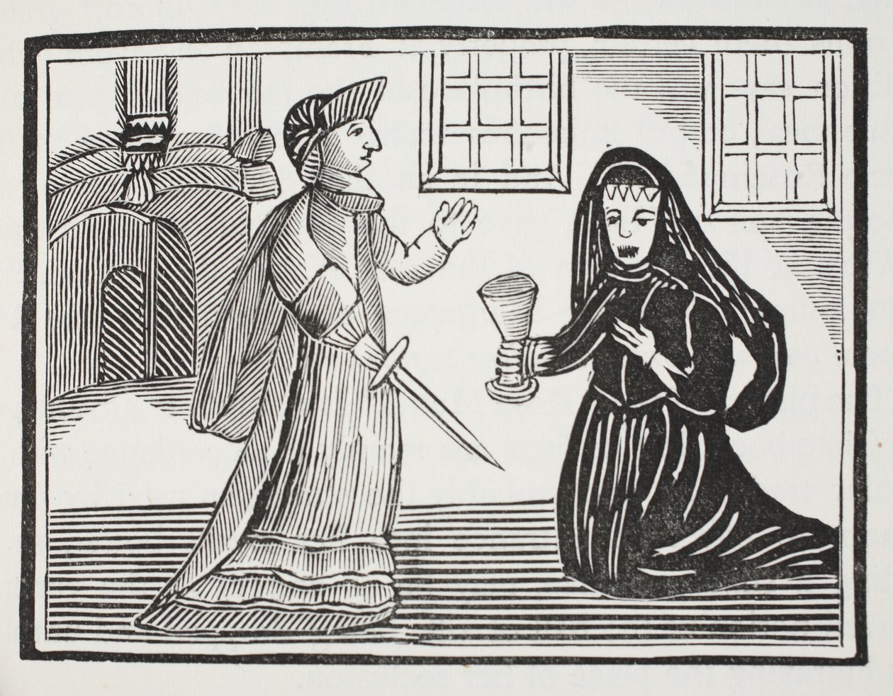 Rosamond justo que está sendo envenenado pela rainha Eleanor, ilustração dos Chapu-livros do século XVIII por John Ashton, bar. 1882 de English School