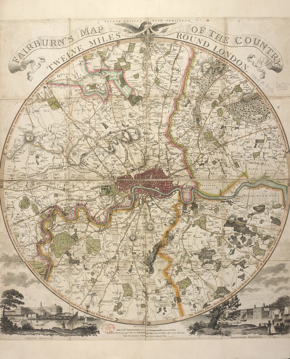 Mapa do País de Fairburn, doze milhas à volta de Londres de English School