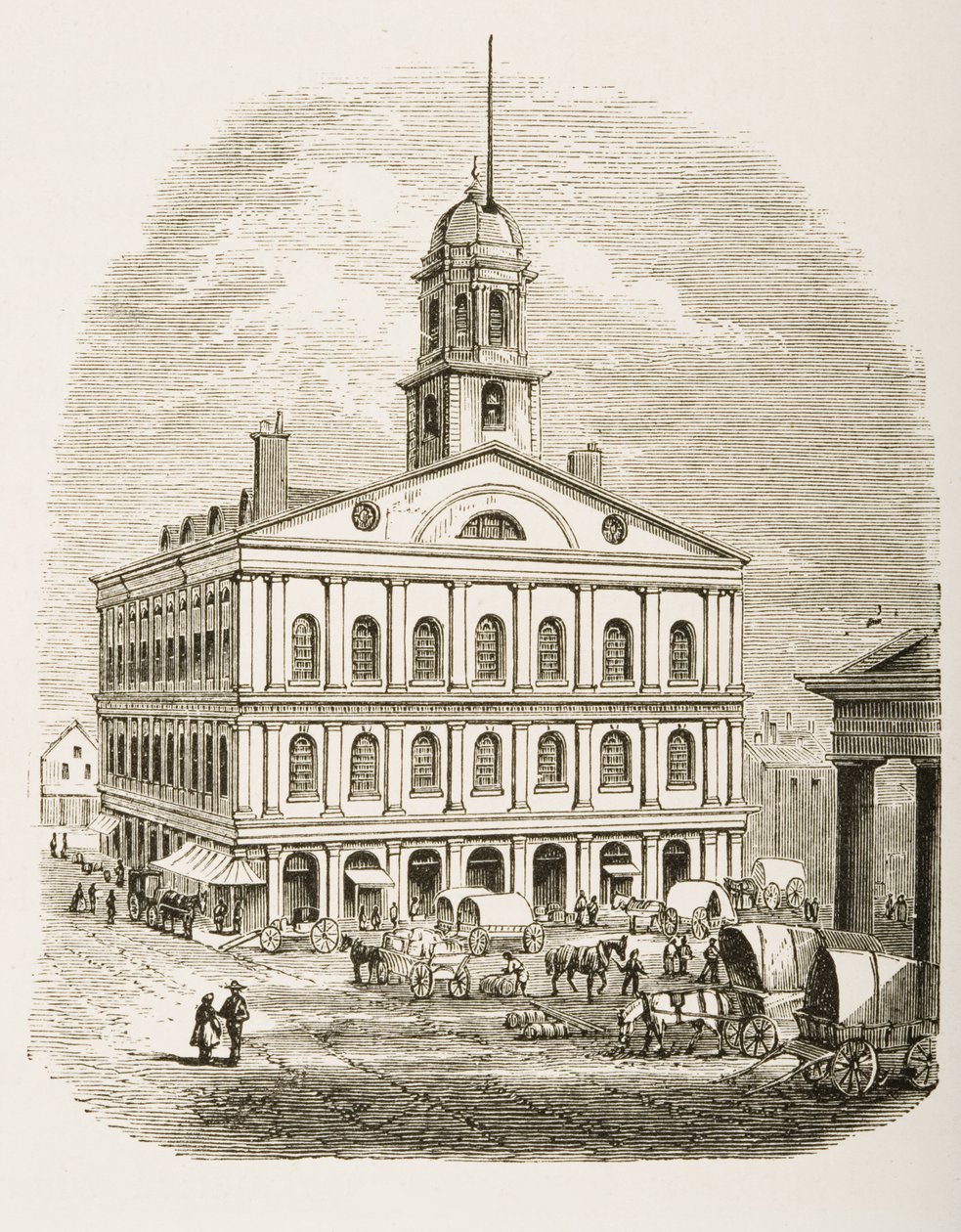 Faneuil Hall, Boston, em c.1870, de &39;American Pictures&39; publicado pela Sociedade de Tratados Religiosos, 1876 de English School