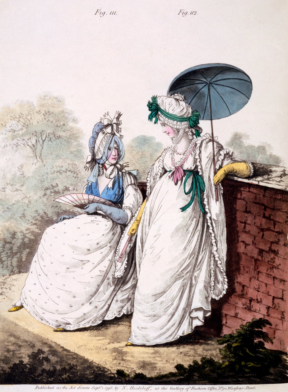 Placa de moda do vestido de damas de manhã, 1796 de English School