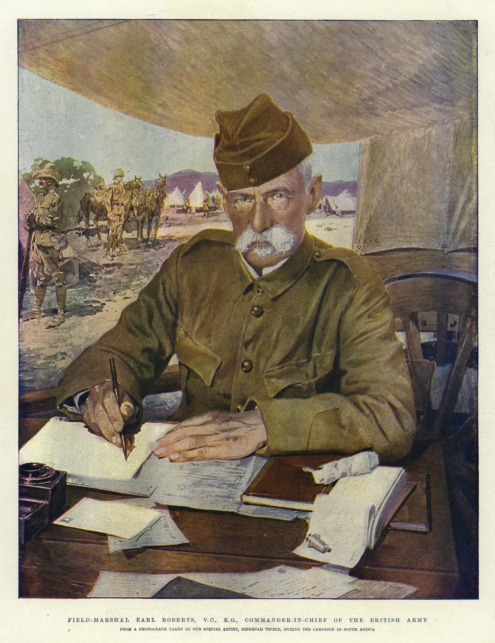 Marechal-de-campo Earl Roberts, VC, KG, Comandante-em-Chefe do Exército Britânico (litografia a cores) de English School