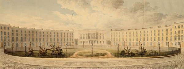 Finsbury Circus Looking north towards London Institution, c.1820 (aquarela sobre papel) de English School