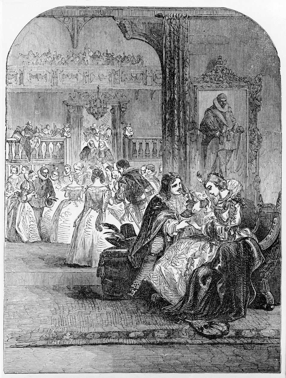 Primeira Entrevista do Príncipe Charles (1600-49) com a Princesa Henrietta (1609-69) em Paris de English School