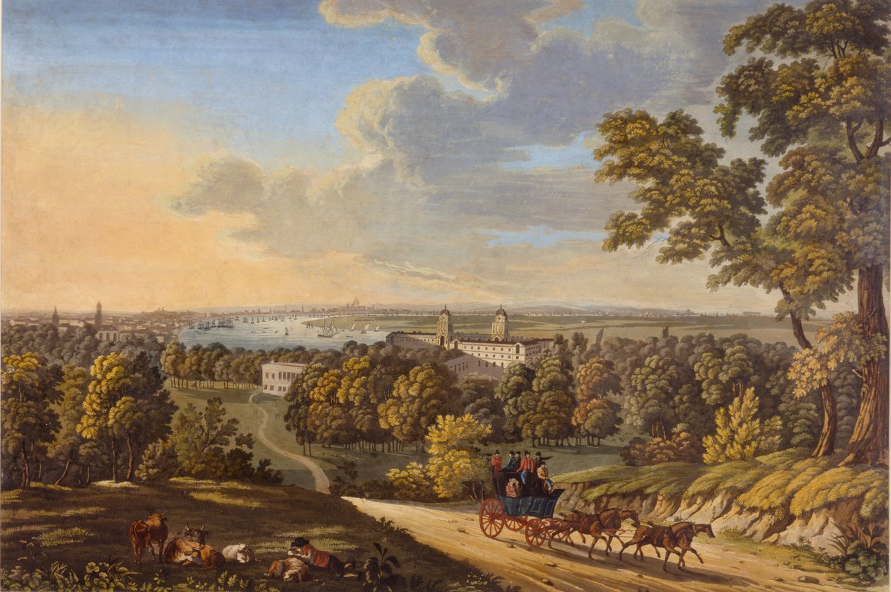 Flamstead Hill, Greenwich: A diligência em direção ao sul c.181020 (wc no papel) de English School