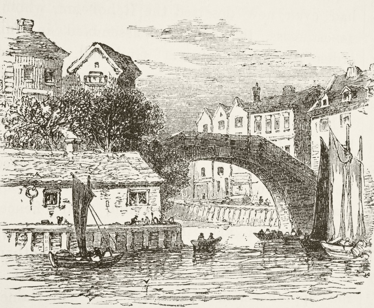 Ponte da frota, Londres, no século XVII, de "A História Nacional e Doméstica da Inglaterra", de William Hickman Smith Aubrey (1858-1916) publicou Londres, c.1890 de English School
