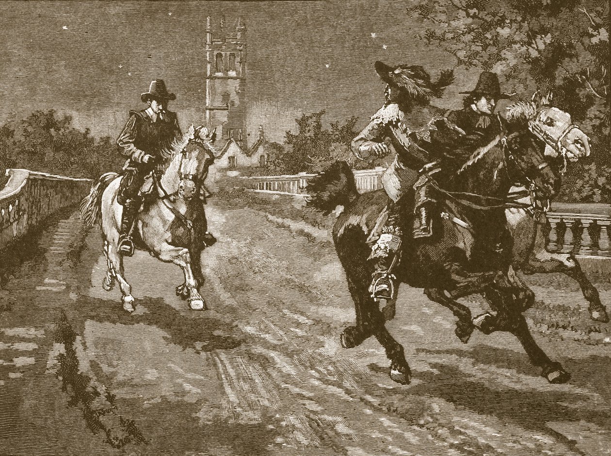Vôo de Charles de Oxford, ilustração da história ilustrada de Cassells da Inglaterra (foto sépia) de English School
