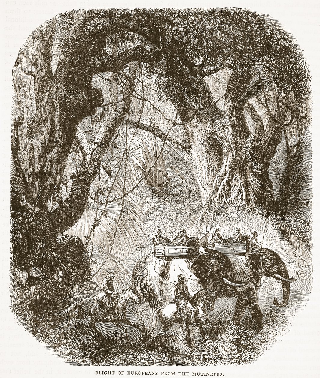 Vôo dos europeus dos Mutineers, ilustração da história ilustrada de Cassells da Inglaterra de English School
