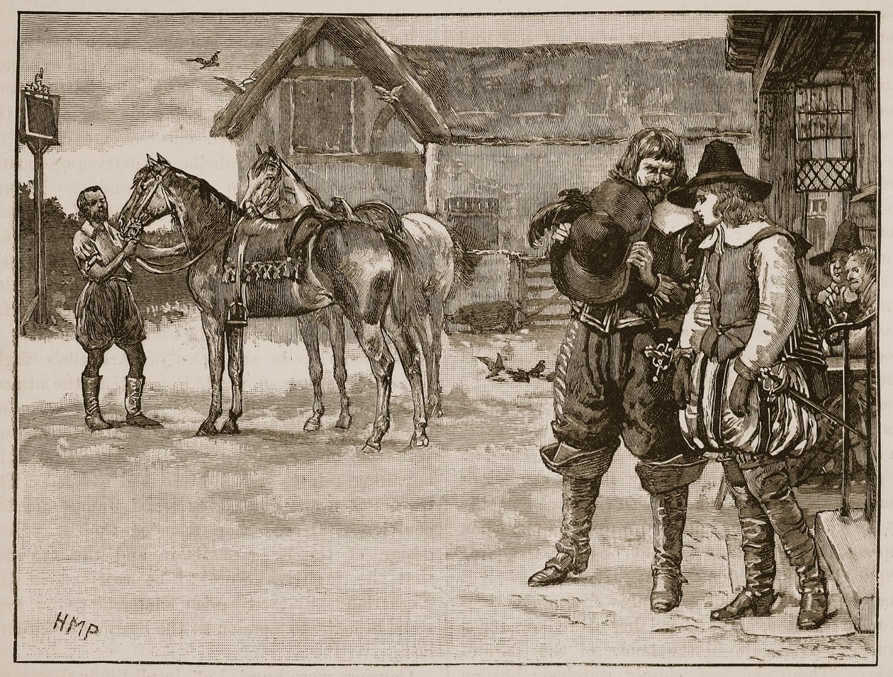 Vôo da senhora Arabella Stuart, ilustração da história ilustrada de Cassells da Inglaterra (foto sépia) de English School