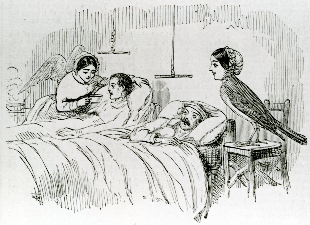 Florence Nightingale e um dos seus anjos ministrantes na Crimeia de English School