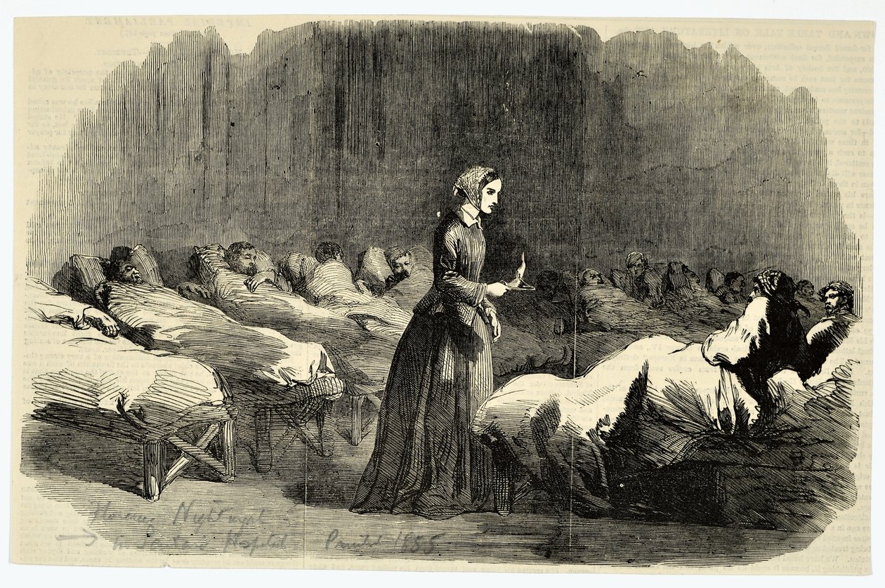 Florence Nightingale no Hospital Barrack, Scutari, 1855 de English School