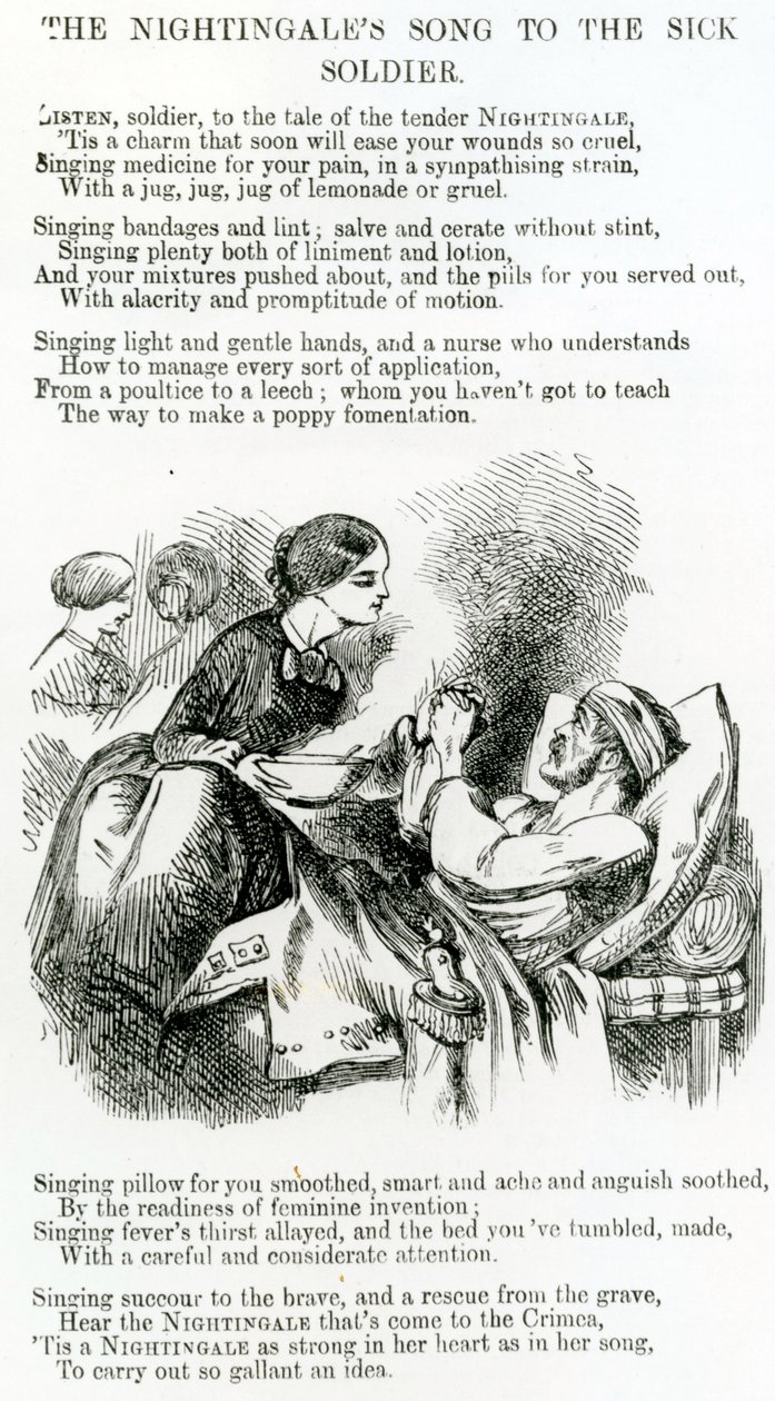 Florence Nightingale cuidando de um soldado doente na Crimeia de English School